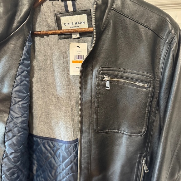 Men’s Black Leather Jacket (Small) - Cole Haan - Faux Leather - Picture 8 of 9